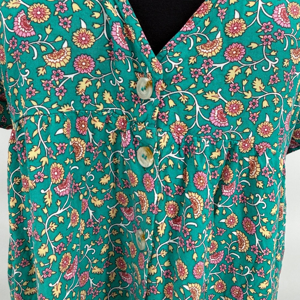 Natural Life Rebecca Womens XL Teal Floral Rayon Maxi Dress V-Neck Boho Pockets - Picture 4 of 16